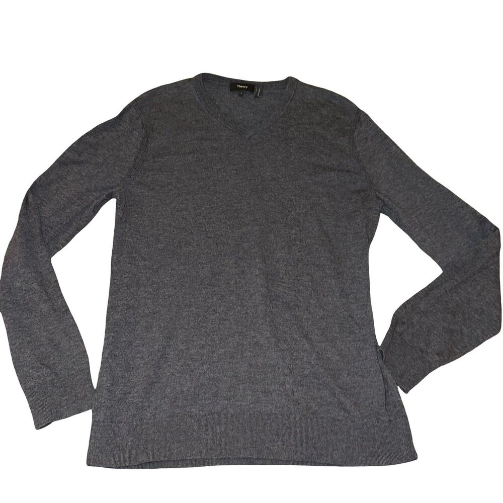 Theory Men's Classic Fit V-Neck Sweater Soft Blend Long‎ Sleeve Large Gray - Picture 9 of 12